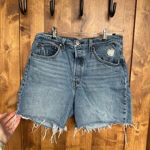 Levi's Blue Distressed High-Rise Jean Shorts